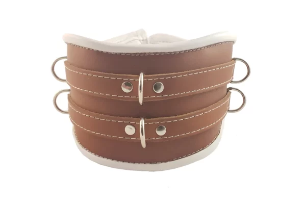 padded leather posture collar locking Houseofbasciano white brown front