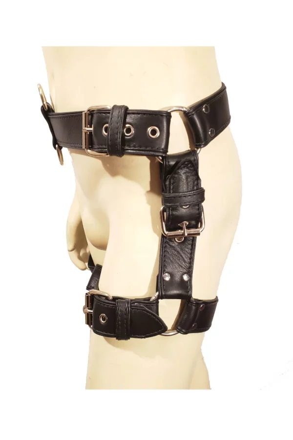 leather bulldog waist harness thigh cuffs houseofbasciano black silver side