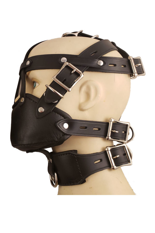 HouseofBasciano Latigo Female Leather Muzzle bondage harness black padded collar side