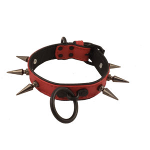 HouseofBasciano leather belt collar spikes red front