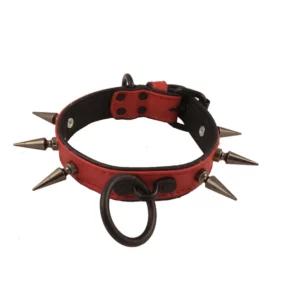 spiked leather collar houseofbasciano front red black black