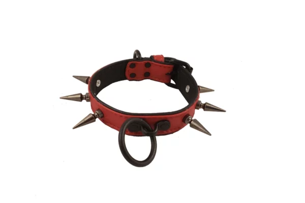 spiked leather collar houseofbasciano front red black black