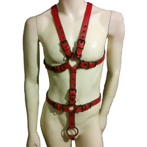HouseofBasciano mens leather body harness red and black
