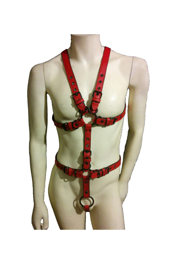 HouseofBasciano mens leather body harness red and black