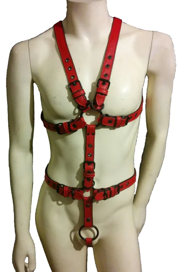 leather body harness houseofbasciano red black black front