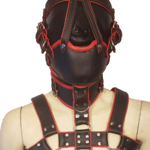 HouseofBasciano Muzzle chest harness posture collar black red front