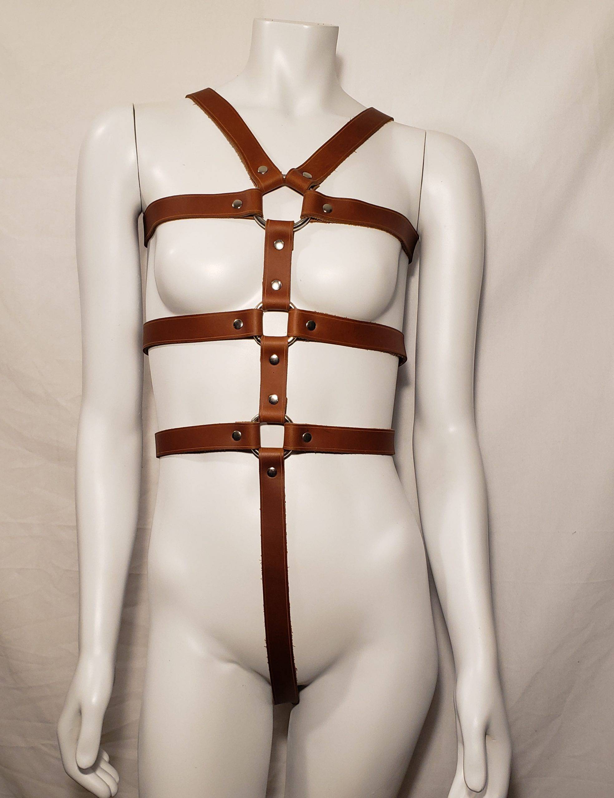 female chastity harness brown houseofbasciano front