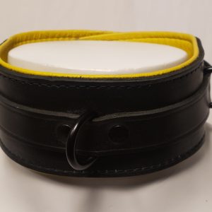black yellow locking leather collar front houseofbasciano