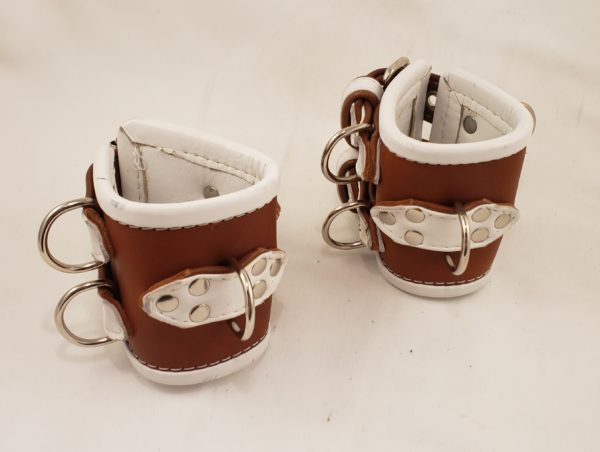 double buckle chestnut and white restraints houseofbasciano