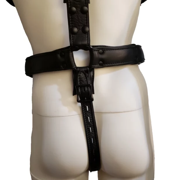 Padded Leather Body Harness Locking Posts Black back 2