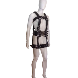 Houseofbasciano padded locking bondage waist cincher belt and thigh cuffs with chest harness front